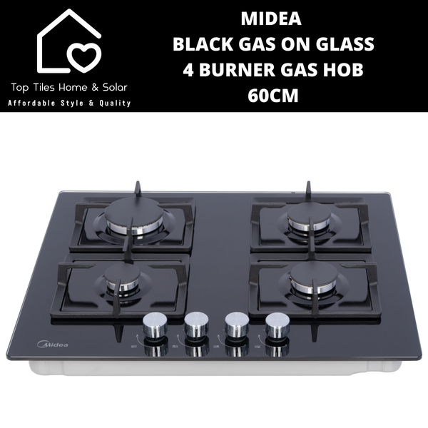 Midea Black Gas on Glass 4 Burner Gas Hob - 60cm