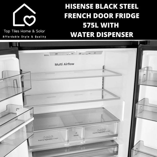 Hisense Black Steel French Door Fridge  - 575L With Water Dispenser