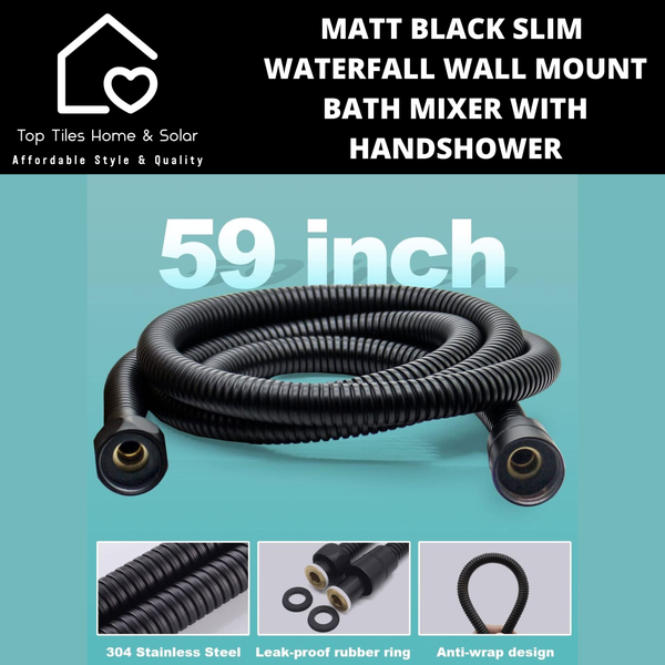 Matt Black Slim Waterfall Wall Mount Bath Mixer With Handshower