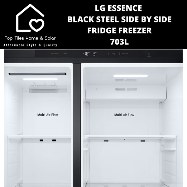 LG Essence Black Steel Side by Side Fridge Freezer - 703L