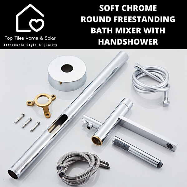 Soft Chrome Round Freestanding Bath Mixer With Handshower