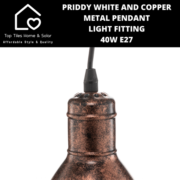 Priddy White and Copper Metal Pendant Light Fitting - 40W E27