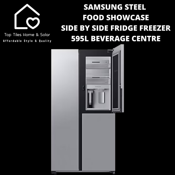 Samsung Steel Food Showcase Side by Side Fridge Freezer - 595L Beverage Centre