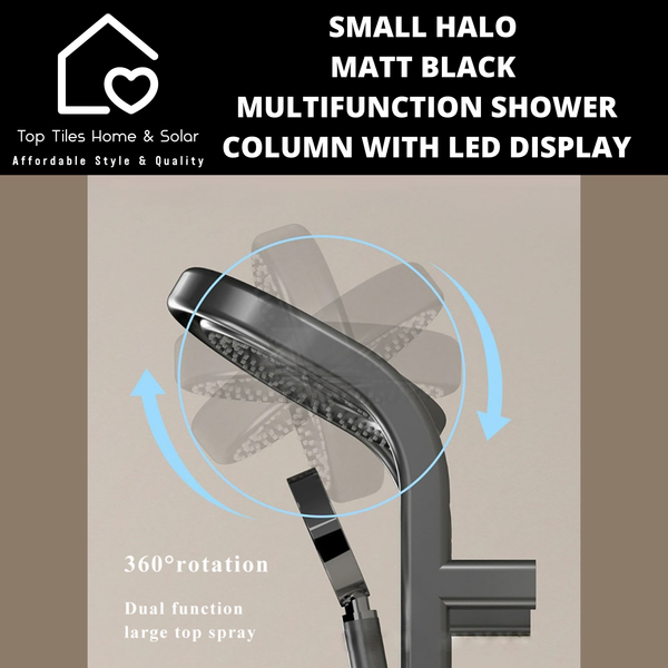 Small Halo Matt Black Multifunction Shower Column with LED Display