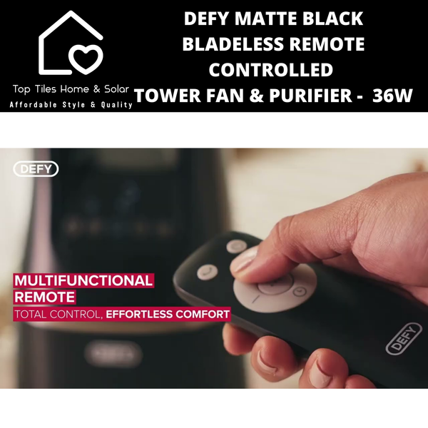 Defy Matte Black Bladeless Remote Controlled Tower Fan & Purifier -  36W