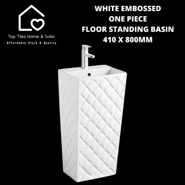 White Embossed One Piece Floor Standing Basin - 410 x 800mm
