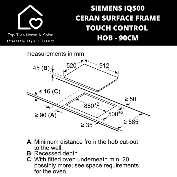 Siemens iQ500 - Ceran Surface Frame Touch Control Hob - 90cm
