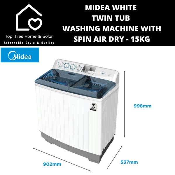 Midea White Twin Tub Washing Machine with Spin Air Dry - 15kg