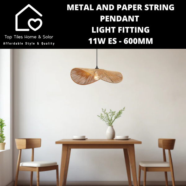 Metal and Paper String Pendant Light Fitting - 11W ES - 600mm