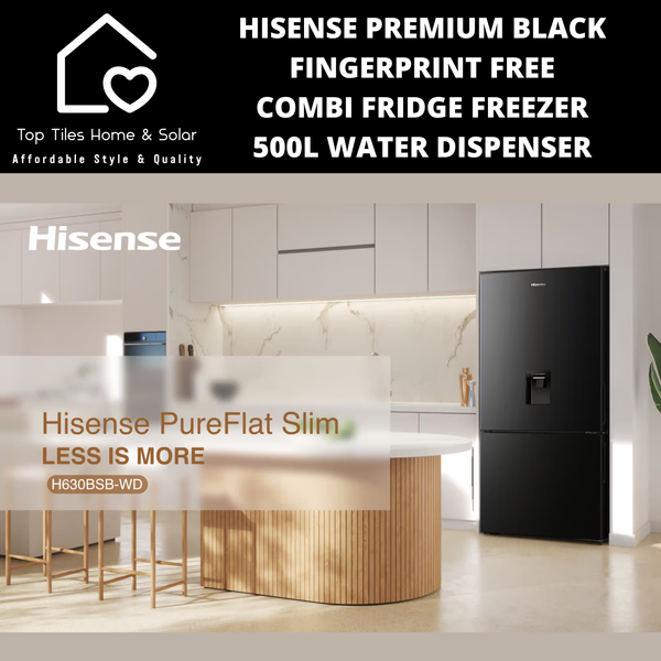 Hisense Premium Black FF Combi Fridge Bottom Freezer  - 500L Water Dispenser