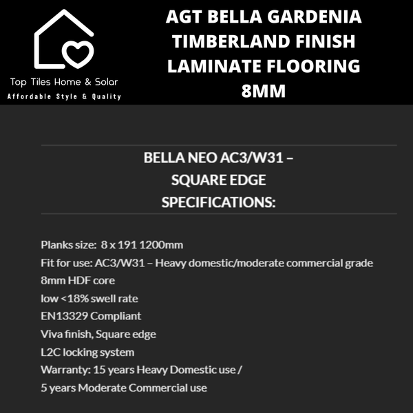 AGT Bella Gardenia Timberland Finish Laminate Flooring - 8mm