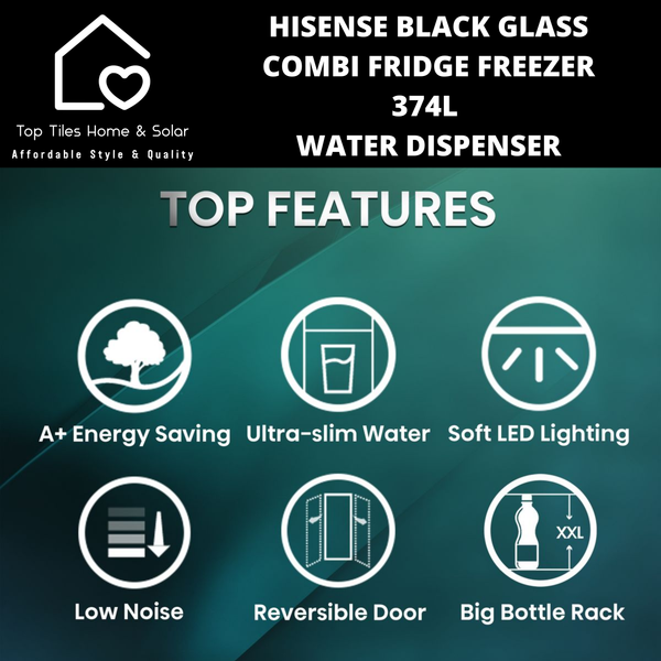 Hisense Black Mirror Combi Fridge Freezer - 374L Water Dispenser