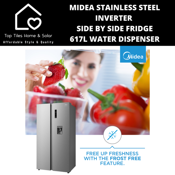 Midea Stainless Steel Inverter Side by Side Fridge - 617L Water Dispenser