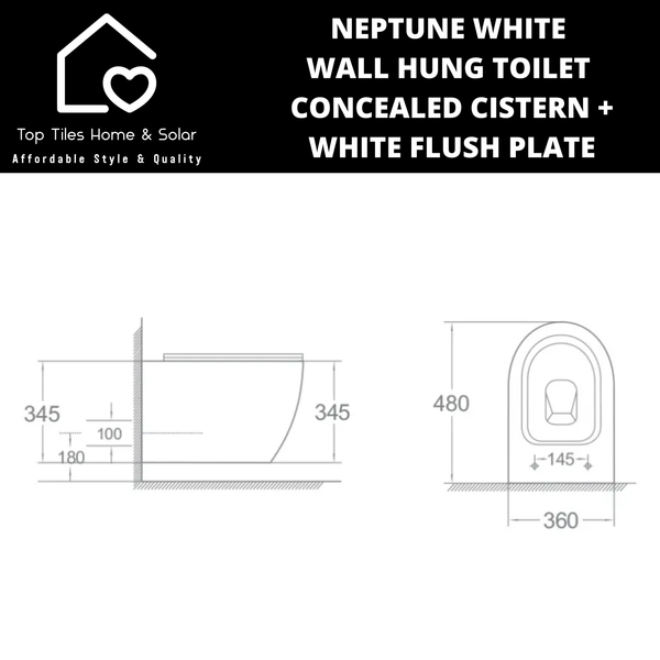 Neptune White Wall Hung Toilet With Concealed Cistern & Dual Flush Plate