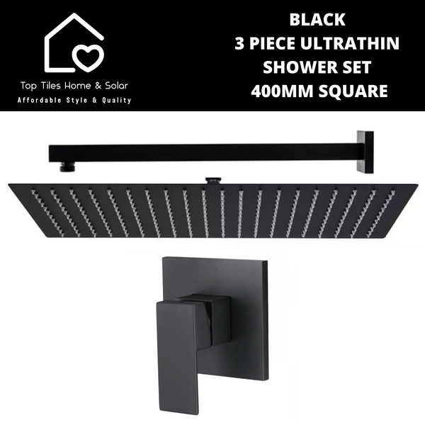 Black 3 Piece Ultrathin Shower Set - 400mm Square