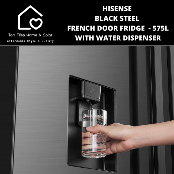 Hisense Black Steel French Door Fridge  - 575L With Water Dispenser