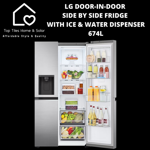 LG Door-in-Door Side by Side Fridge with Ice & Water Dispenser - 674L