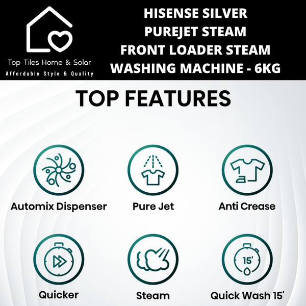 Hisense Silver A++ iBubble PureJet Steam Front Loader Washing Machine - 6kg