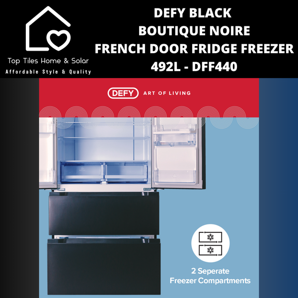 Defy Black Boutique Noire French Door Fridge - 492L DFF440