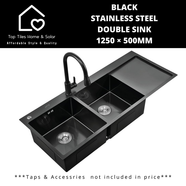 Black Stainless Steel Double Sink - 1250 × 500mm