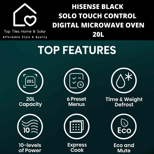 Hisense Black Solo Touch Control Digital Microwave Oven - 20L