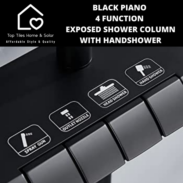 Black Piano 4 Function Exposed Shower Column With Handshower