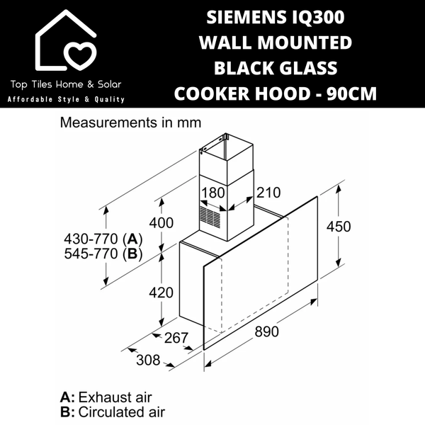 Siemens iQ300 Wall Mounted Black Glass Cooker Hood - 90cm