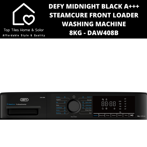 Defy Midnight Black A+++ SteamCure Front Loader Washing Machine - 8kg DAW408B