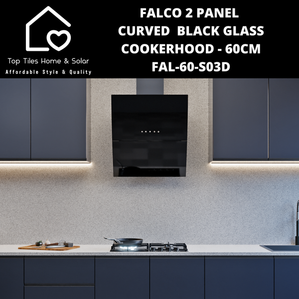 Falco 2 Panel Curved  Black Glass Cookerhood - 60cm FAL-60-S03D