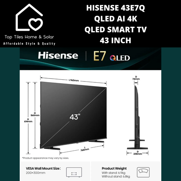 Hisense 43E7Q QLED AI 4K QLED Smart TV - 43 Inch