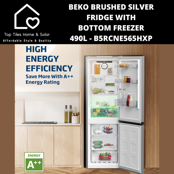 Beko Brushed Silver Fridge with Bottom Freezer - 490L B5RCNE565HXP