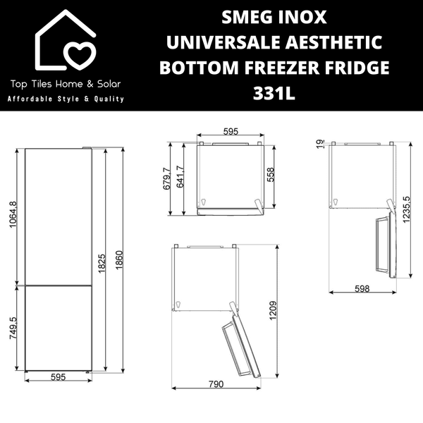 Smeg Inox Universale Aesthetic Bottom Freezer Fridge - 331L