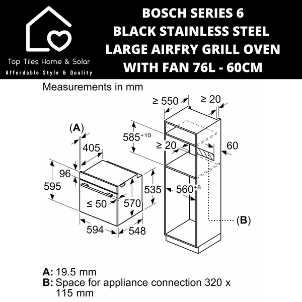 Bosch Series 6 - Black Stainless Steel - Large Airfry Grill Oven with Fan 76L - 60cm
