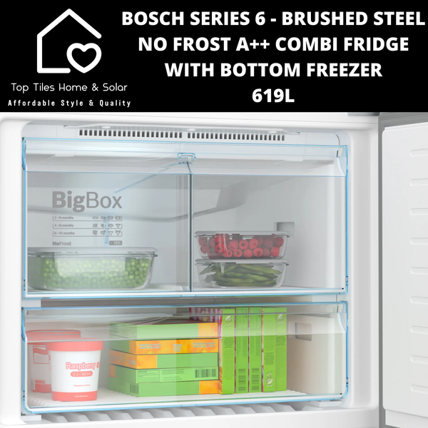 Bosch Series 6 - Brushed Steel No Frost A++ Combi Fridge With Bottom Freezer - 619L