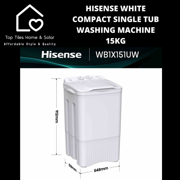 Hisense White Compact Single Tub Washing Machine - 15kg