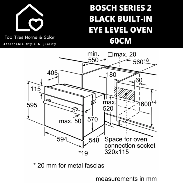 Bosch Series 2 - Black Built-In Eye Level Oven - 60cm