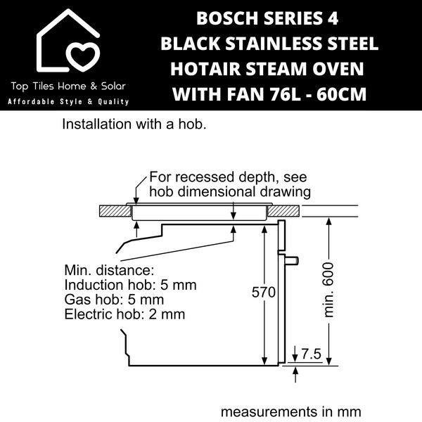 Bosch Series 4 - Black Stainless Steel - HotAir Steam Oven with Fan 76L - 60cm