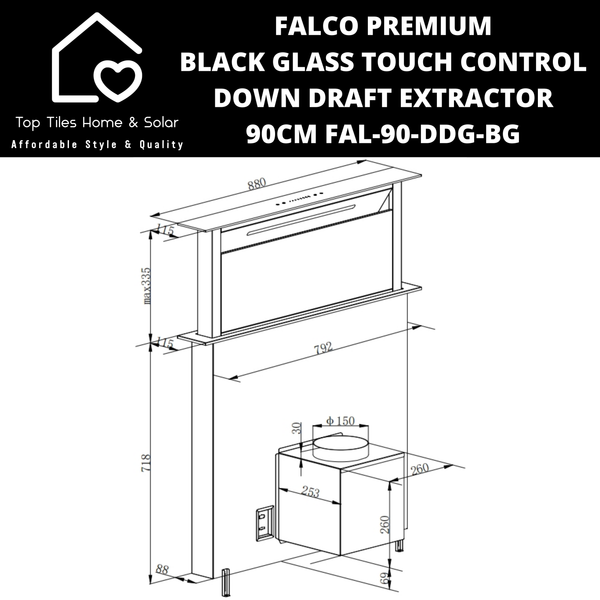 Falco Premium Black Glass Touch Control Down Draft Extractor - 90cm FAL-90-DDG-BG