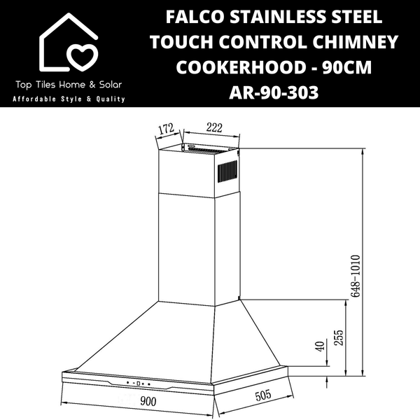Falco Stainless Steel Touch Control Chimney Cookerhood - 90cm AR-90-303