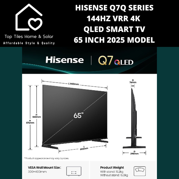 Hisense Q7Q Series 144Hz VRR 4K QLED Smart TV - 65 Inch 2025 Model