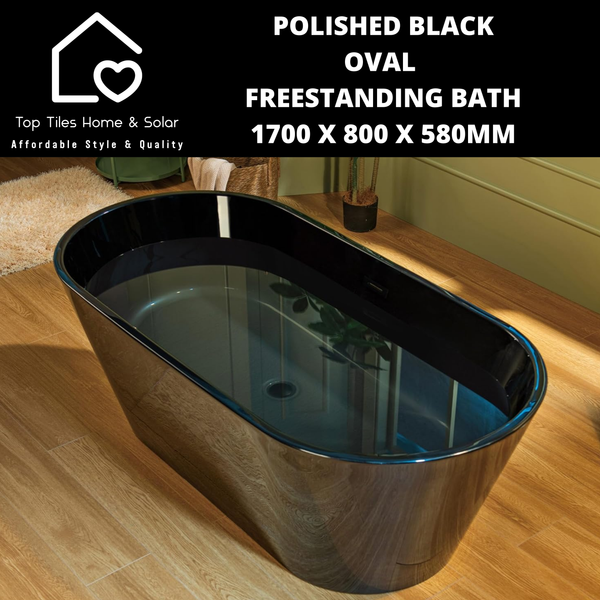 Polished Black Oval Freestanding Bath - 1700 x 800 x 580mm