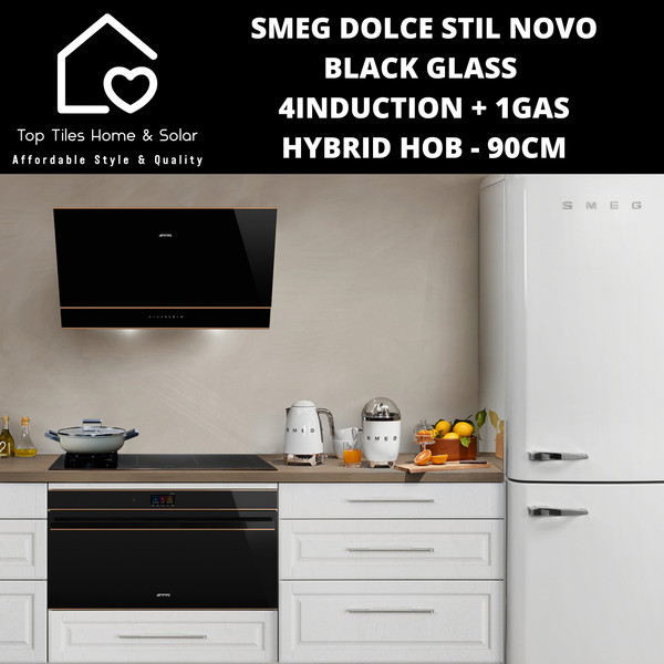Smeg Dolce Stil Novo Black Glass 4Ceran + 1Gas Hybrid Hob - 90cm