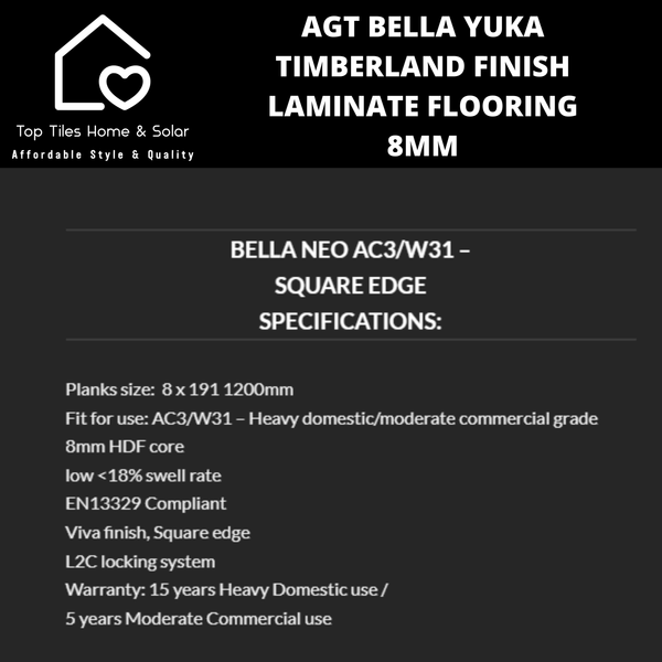 AGT Bella Yuka Timberland Finish Laminate Flooring - 8mm