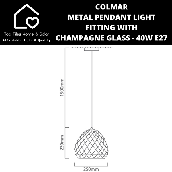 Colmar Metal Pendant Light Fitting with Champagne Glass - 40W E27
