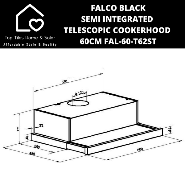 Falco Black Semi Integrated Telescopic Cookerhood - 60cm FAL-60-T62ST-B