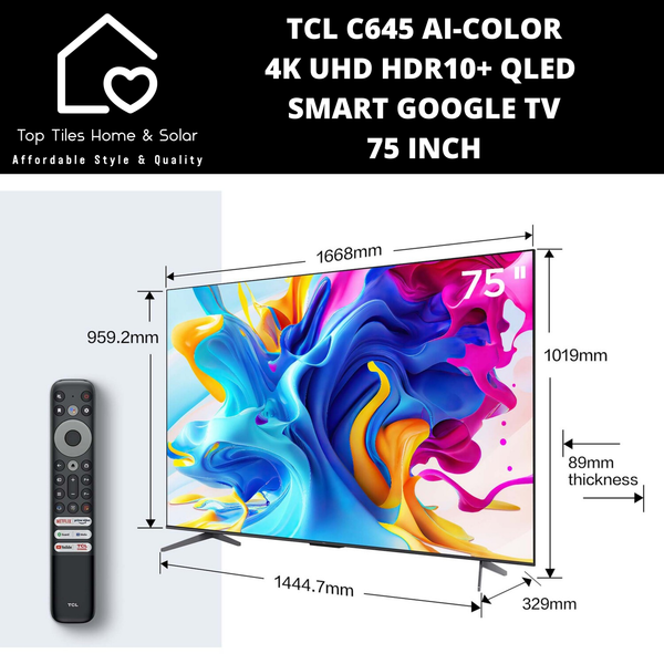 TCL C645 Ai-Color 4K UHD HDR10+ QLED Smart Google TV - 75 Inch