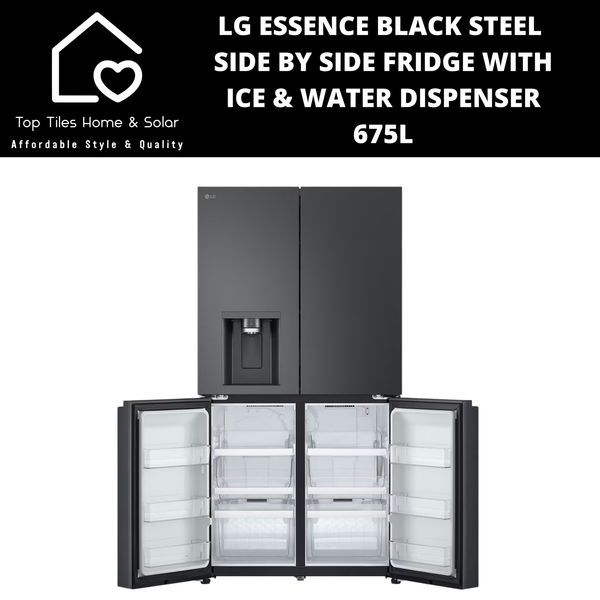 LG Essence Black Steel Side by Side Fridge with Ice & Water Dispenser - 675L