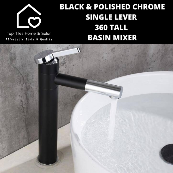Black And Polished Chrome Single Lever 360 Tall Basin Mixer