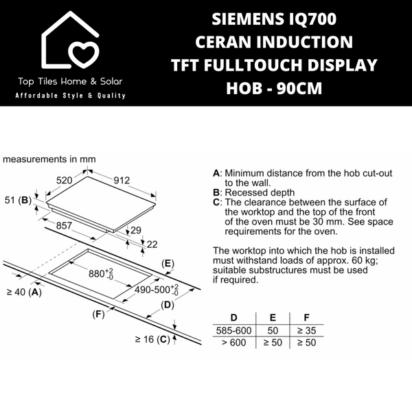 Siemens iQ700 - Ceran Induction TFT FullTouch Display Hob - 90cm