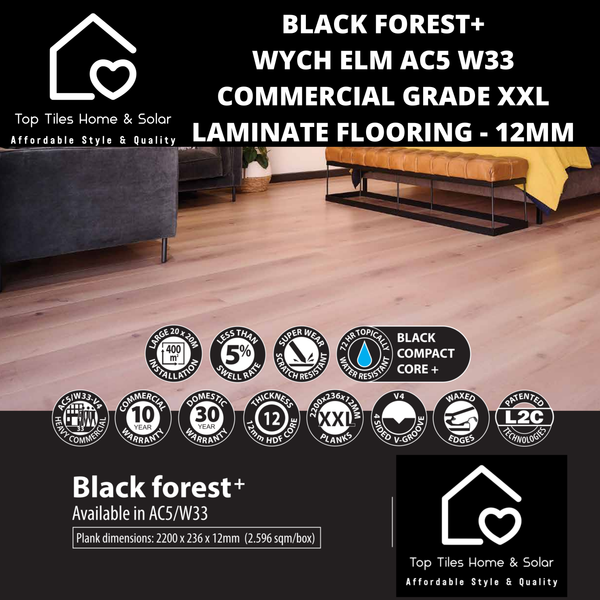Black Forest+ Wych Elm AC5 W33 Commercial Grade XXL Laminate Flooring - 12mm